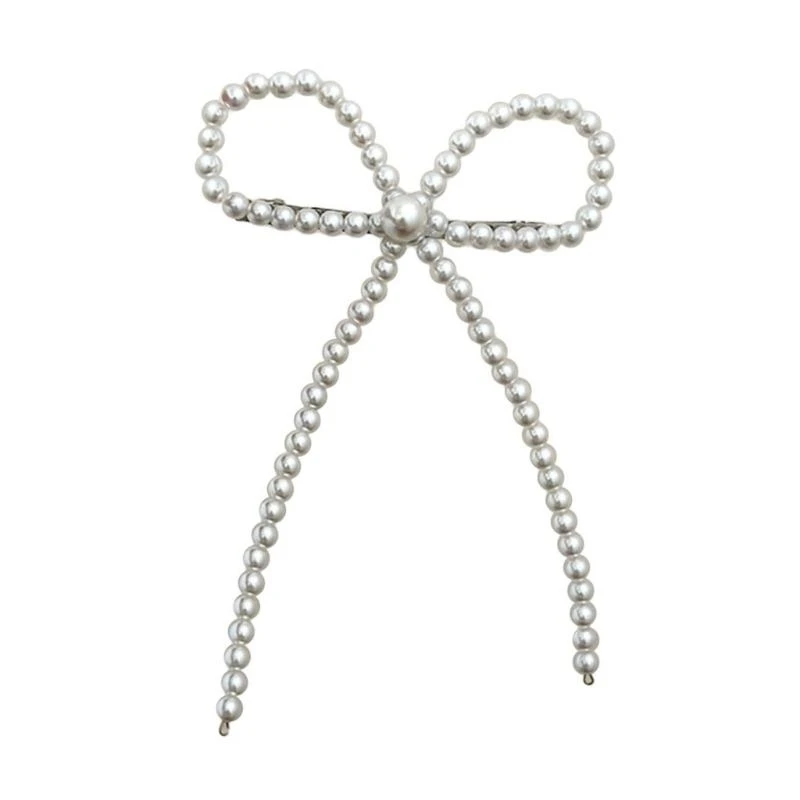 

652F Fashion Pearl Bowknot Hair Barrettes Women Girls Hair Clip Hairgrips Hair Accessories Hair Holder for Wedding Party