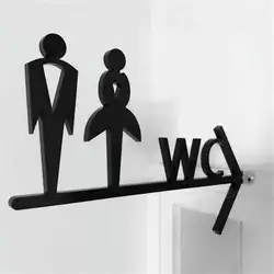 Customized Men & Women Bathroom Door Sign Wc Letters Wall Mount Creative Hanging Sign Plate Double Side Toilet Arrow Guide Board