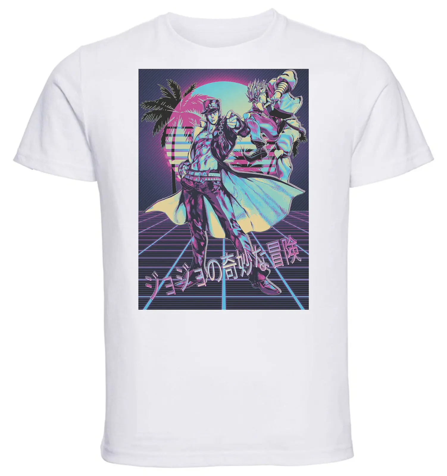 

White Vaporwave 80s Style T-Shirt JoJo Jotaro & Dio-