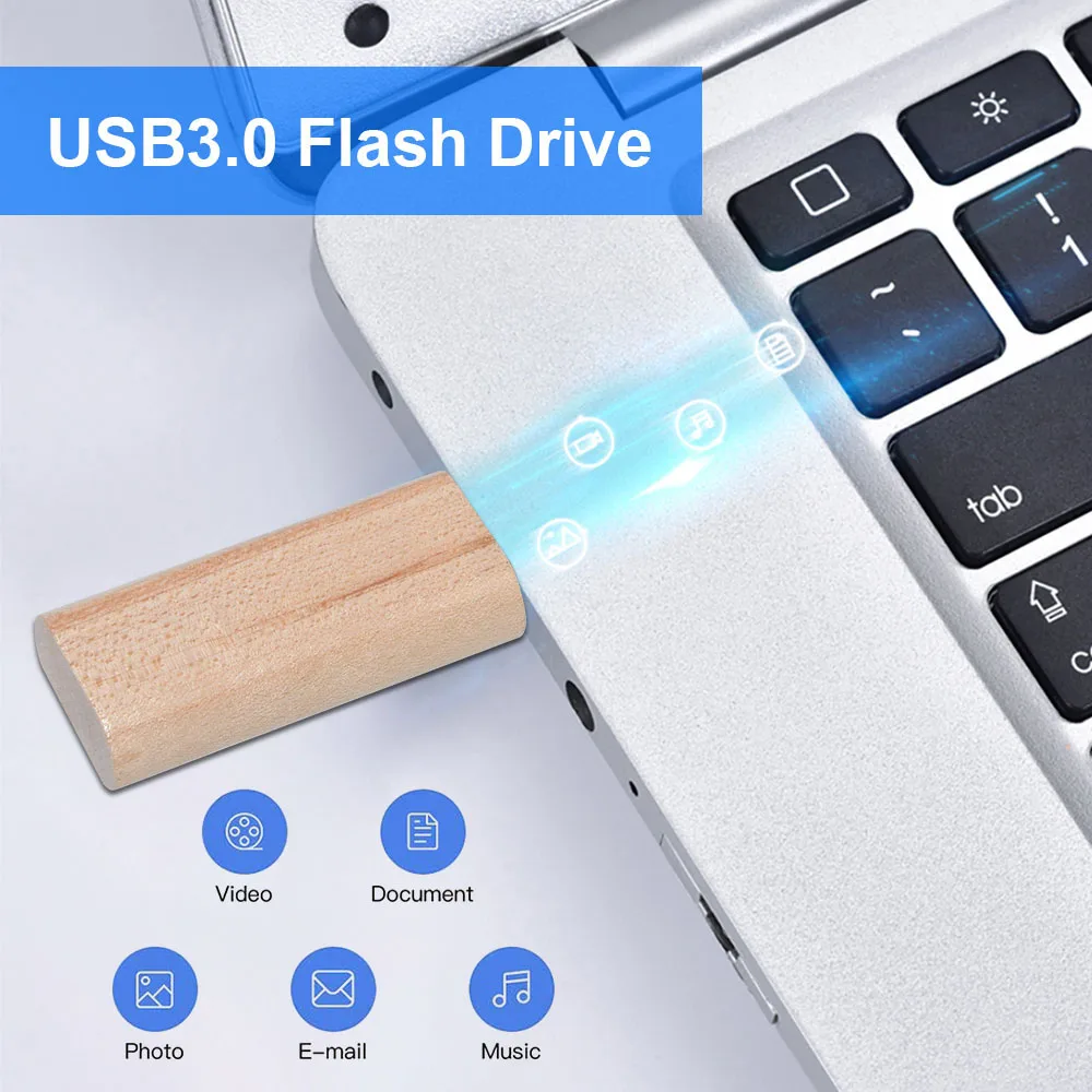 10 buah/lot stik memori USB 3.0, Flash Drive kecil kayu Logo gratis 8GB 16GB 32GB 64GB 128GB