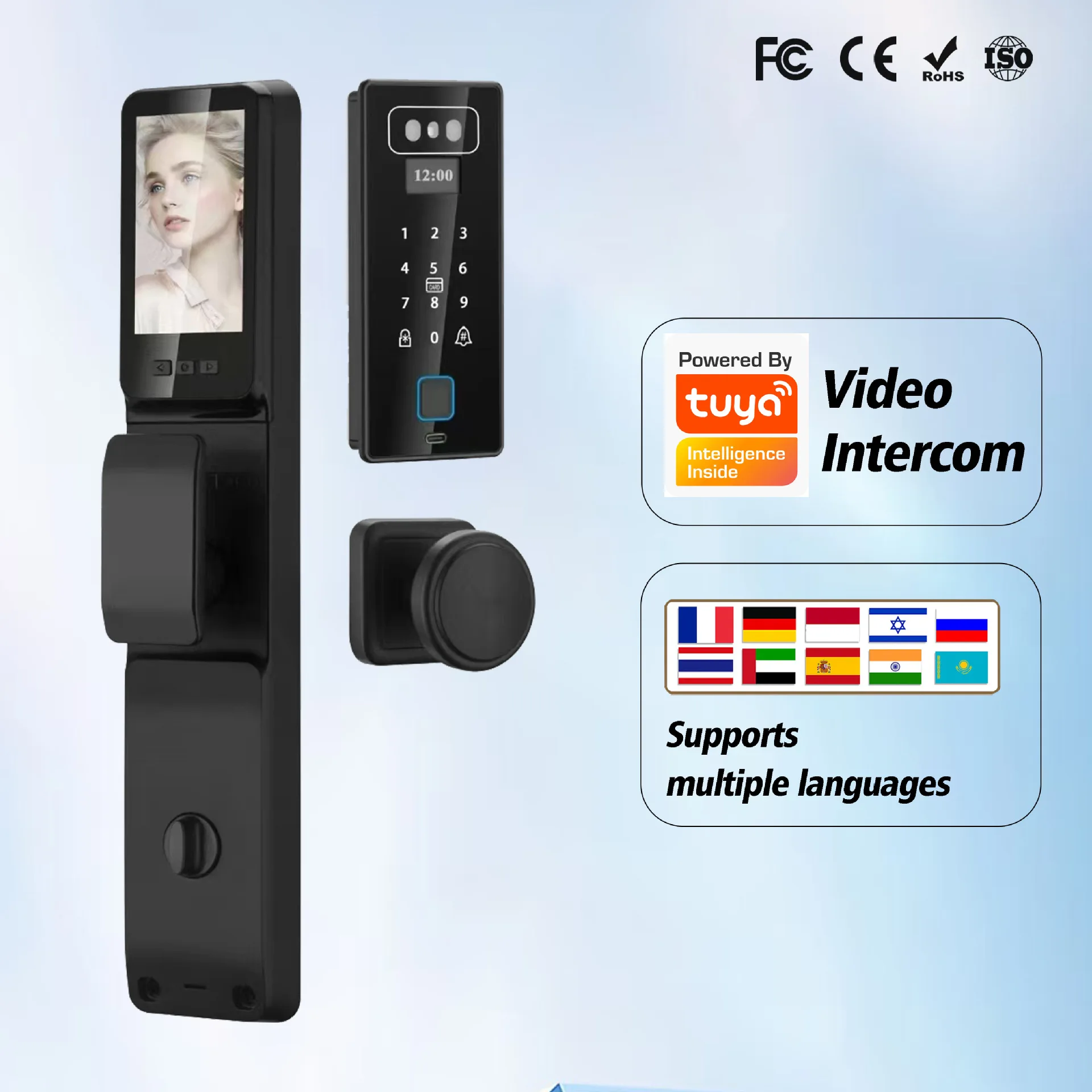 Embedded Split Smart Lock 3D Face Recognition Video Intercom Waterproof Door Lock
