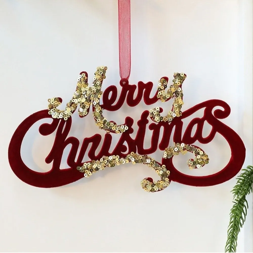 Wine Red Plush Christmas Tree Pendant Glitter Bow Flocking Snowflake Elk Hanging Ornaments Ice Bar Gold Sequin Xmas Tree Pendant
