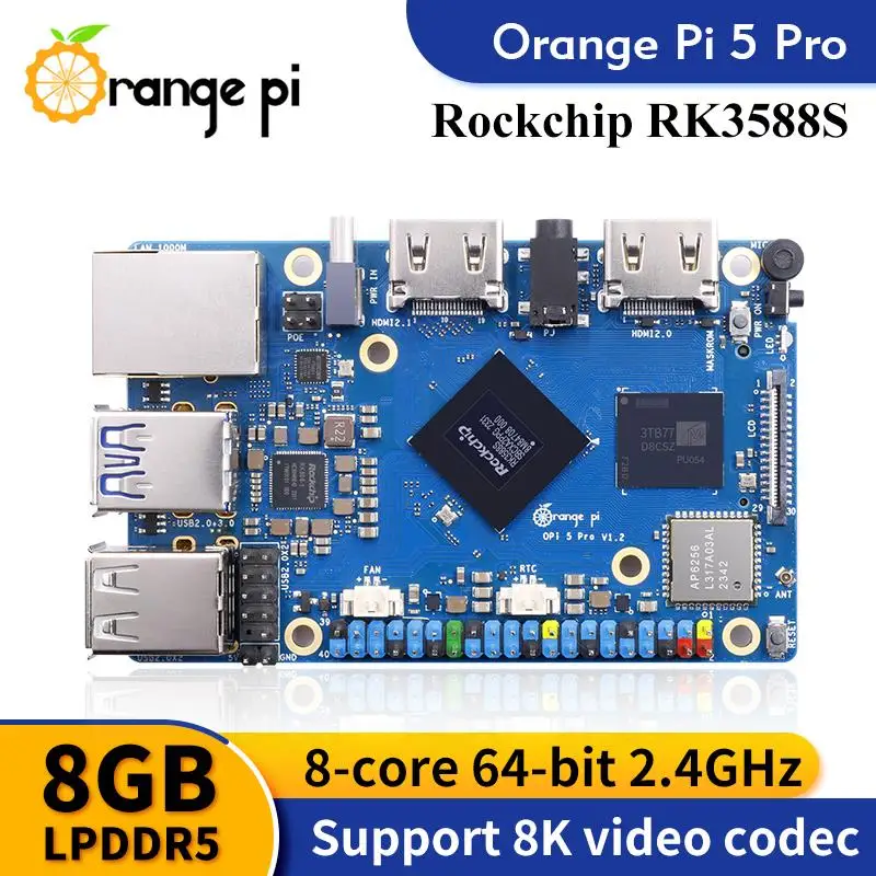 Top Orange Pi 5 Pro Single Board Computer 8GB Ram RK3588S LPDDR5 Wifi5.0-BT5 Development Board M2.0 Support SSD Orange Pi 5Pro