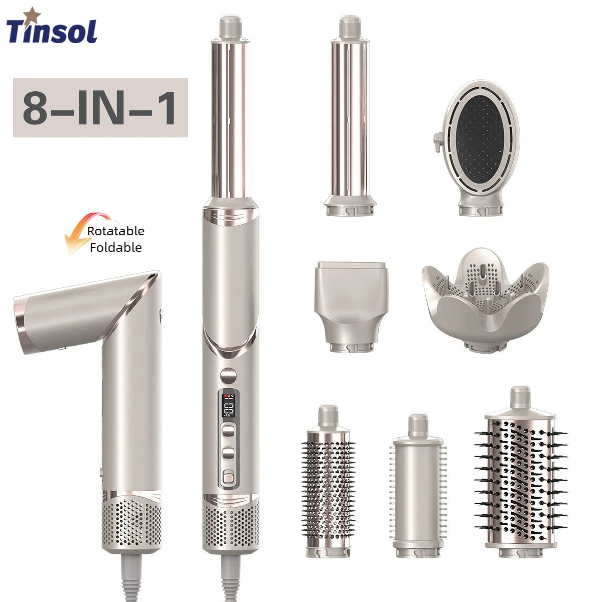 TINSOL 8-in-1 Negative Ion Hair Dryer & Air Styling Curling Iron Set  Air Curling Brush & Multi-Function Styling Tool