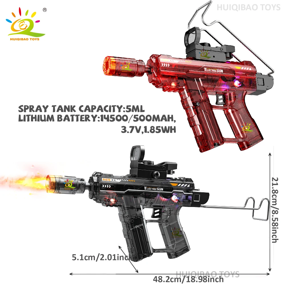 HUIQIBAO UZI Elektryczny pistolet maszynowy z diodami LED, automatyczny pistolet wystrzeliwujący dym, zabawka z czujnikiem automatycznym, pistolet z diodami, prezent dla dorosłych