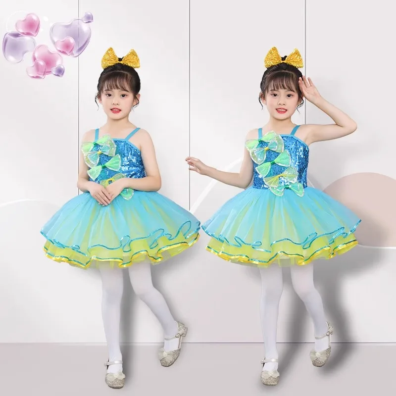 Nowe cekiny Międzynarodowy Dzień Dziecka Przedszkole Puszysta spódnica Dziecięca sukienka baletowa Kostium wydajnościowy Sukienka księżniczki