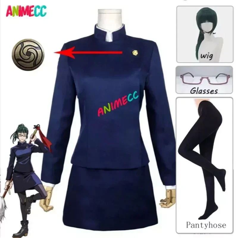 Disfraz de Cosplay de Jujutsu Kaisen, falda superior de peluca Maki Zenin, Zen en Maki, uniforme de fiesta de Navidad y Halloween, zapatos de peluca para hombres y mujeres