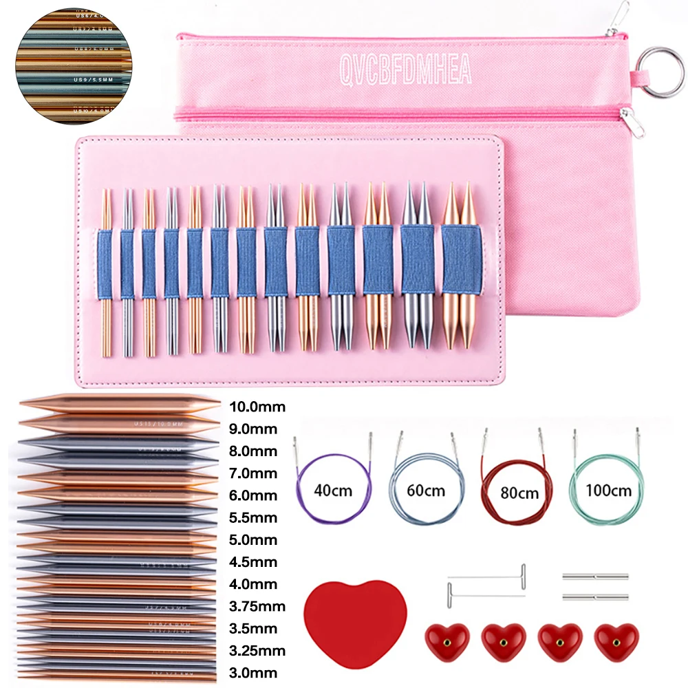 

Removable Circular Knitting Needle Sets, 13Pairs Gold and Gray Aluminum 3-10mm with Storage Pouch for Sweater Scarf Hat Projects