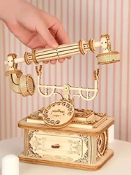Creative Retro Telephone 3D Wooden Puzzle for Adults Tabletop Model Kits Decoration and Gift for Christmas Birthday