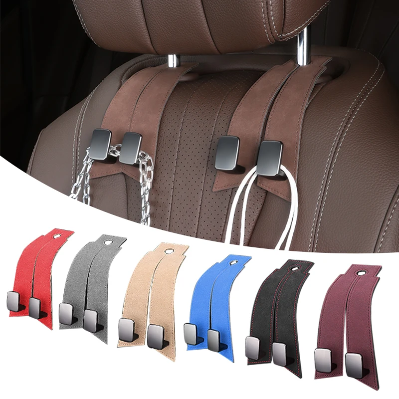 1 PCS Quality Car Headrest Hook Rear Seat Hanging Dual Hook Premium Suede 20KG Large Load-Bearing Alloy Hook Hanger Universal