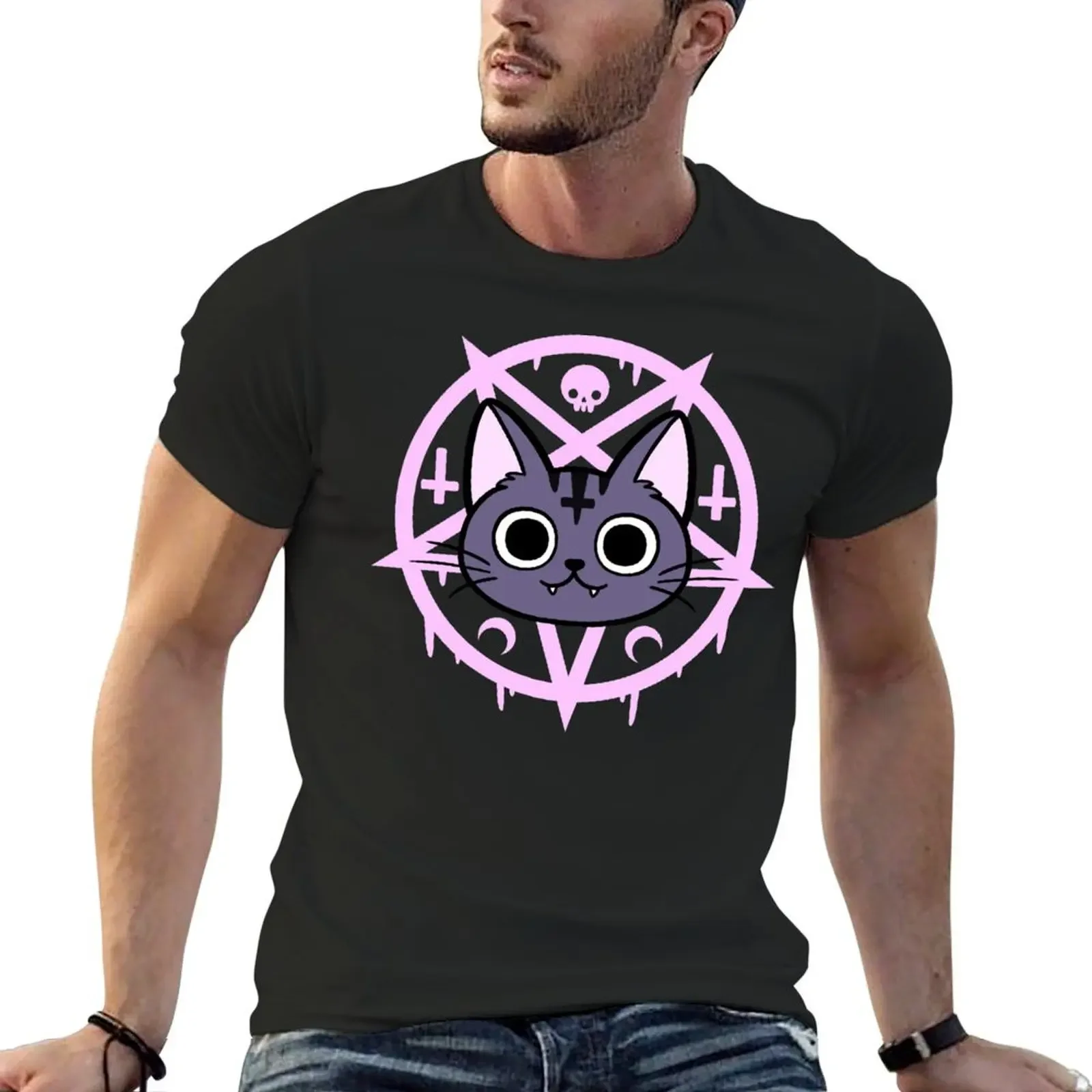 Четырехсезонная футболка 2024, черная футболка Meowgic 04 Nikury, футболки от пота, мужские Графические футболки, уличная одежда из чистого хлопка с коротким рукавом