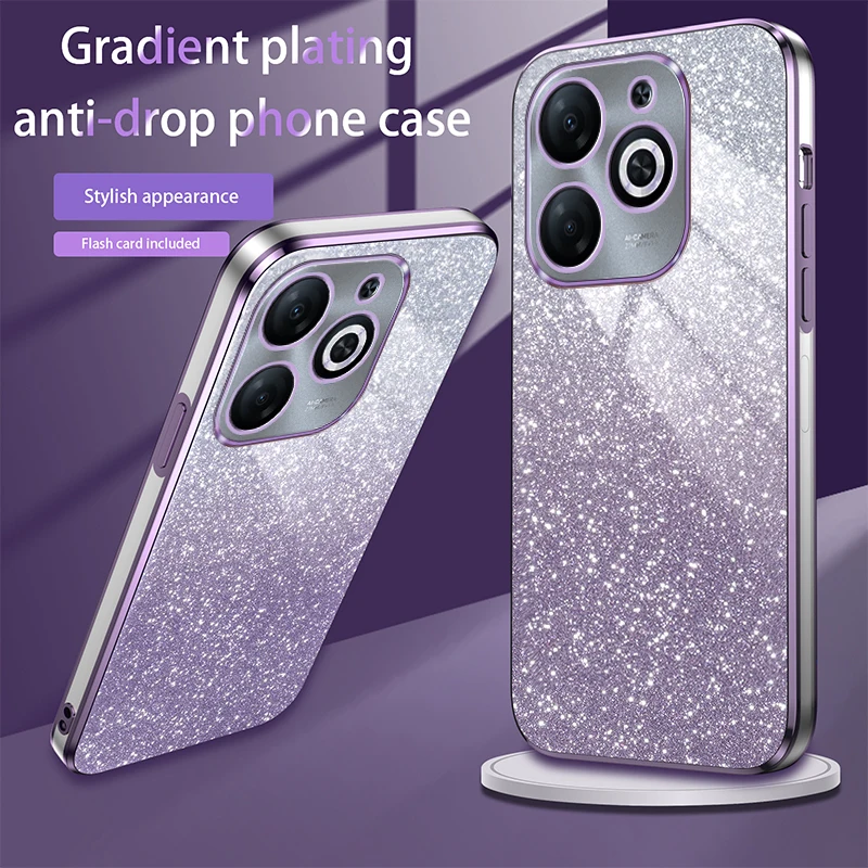 For Tecno Spark Go 2024 Case Tecno Pop 8 Phone Case BG6 Luxury Gradient Glitter Plating Case Silicone Back Cover Funda