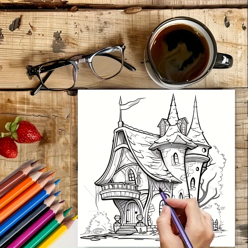 28-pagina's betoverende huizen kleurboek voor stressreductie voor volwassenen |   Kleurboek voor stressverlichting en stemmingsreductie