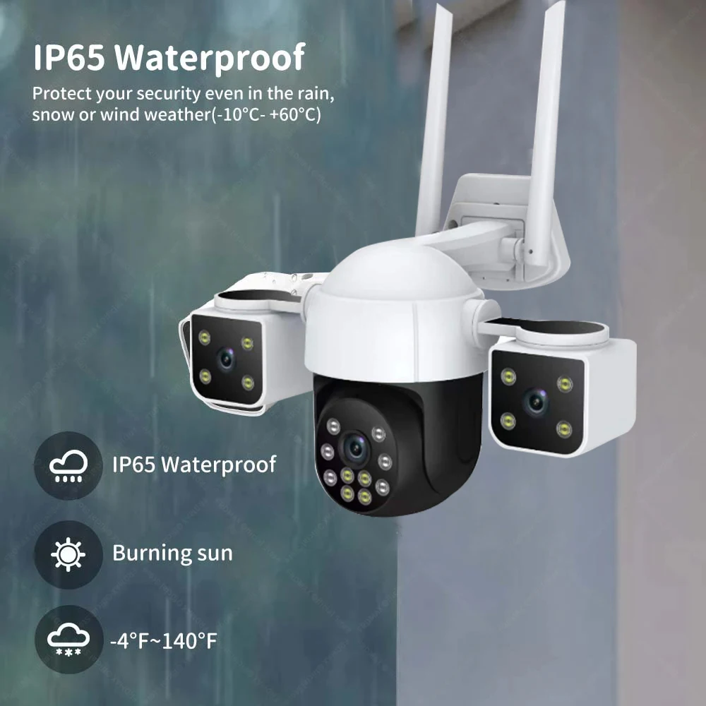 

12MP 4G Lte Network Camera Three Lens Three Screen AI Detect 360 Bullet Outdoor Wireless Wifi 4G Security Cctv Camera Card
