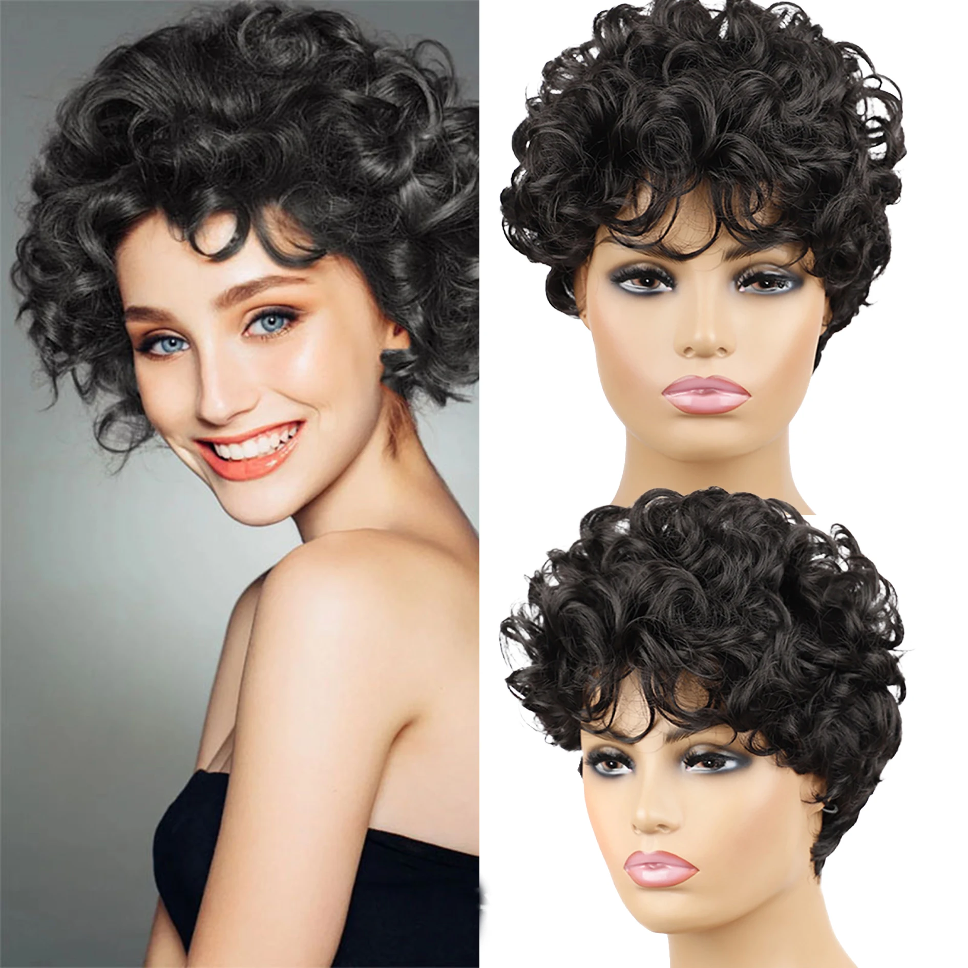 synthesize black fluffy european american ladies wig full head cover foreign trade handsome high temperature silk simulation wig