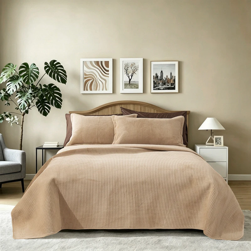 Plush Velvet Quilt Set, Bedspread on the Bed, Comforter, Lightweight Waffle Quilted and Pillowcase Bed Cover, Padding Coverlets,