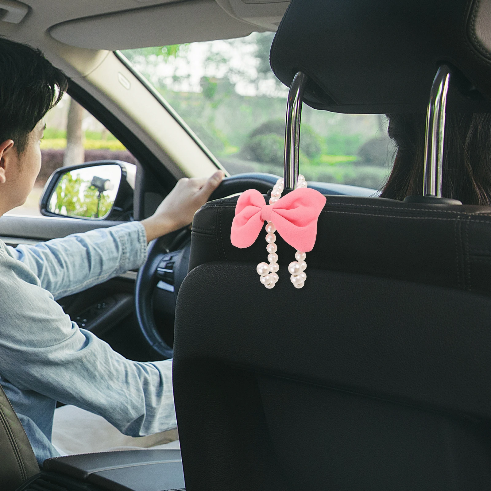 

Car Hook Hooks Decor Accessory with Bow Bow-shaped Purse Holder Auto Hanger Pearl Decoration Faux Seat Back