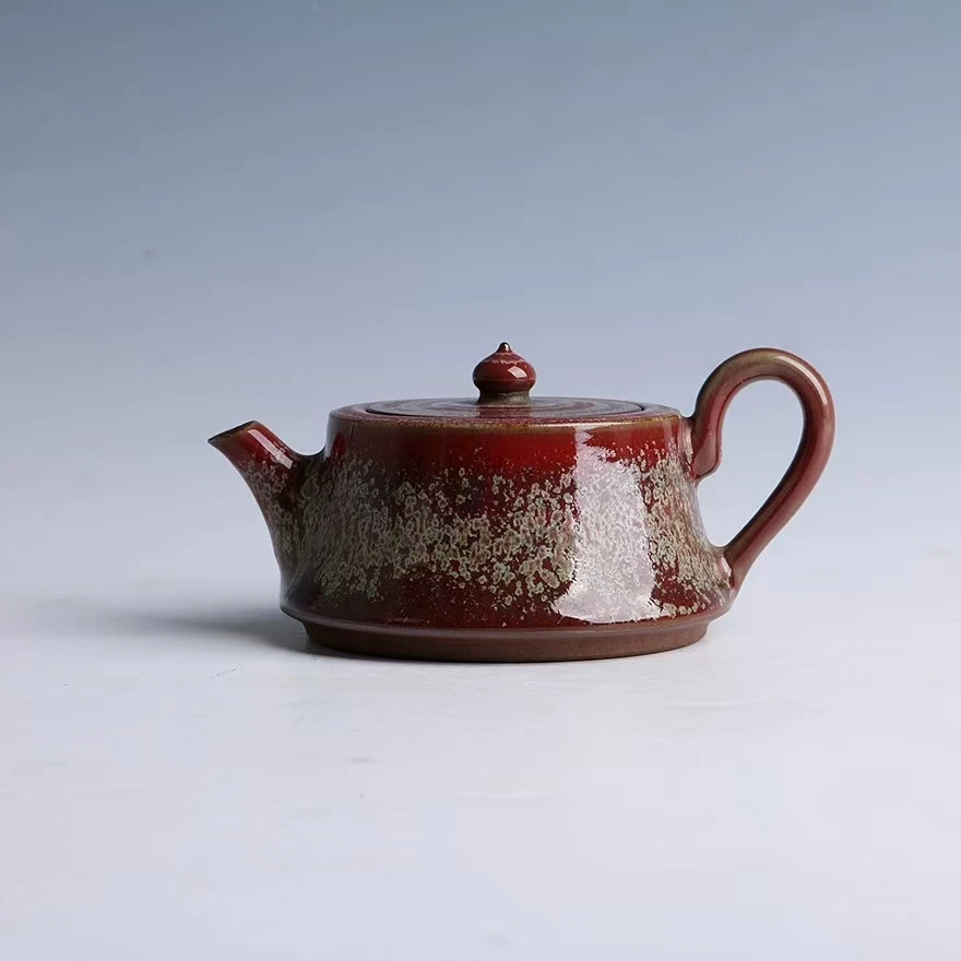 

Jun Kiln Jun Porcelain Original Ore Charcoal-fired Crystalline Persimmon Red Health Care Tea Pot Home Life Tea Set