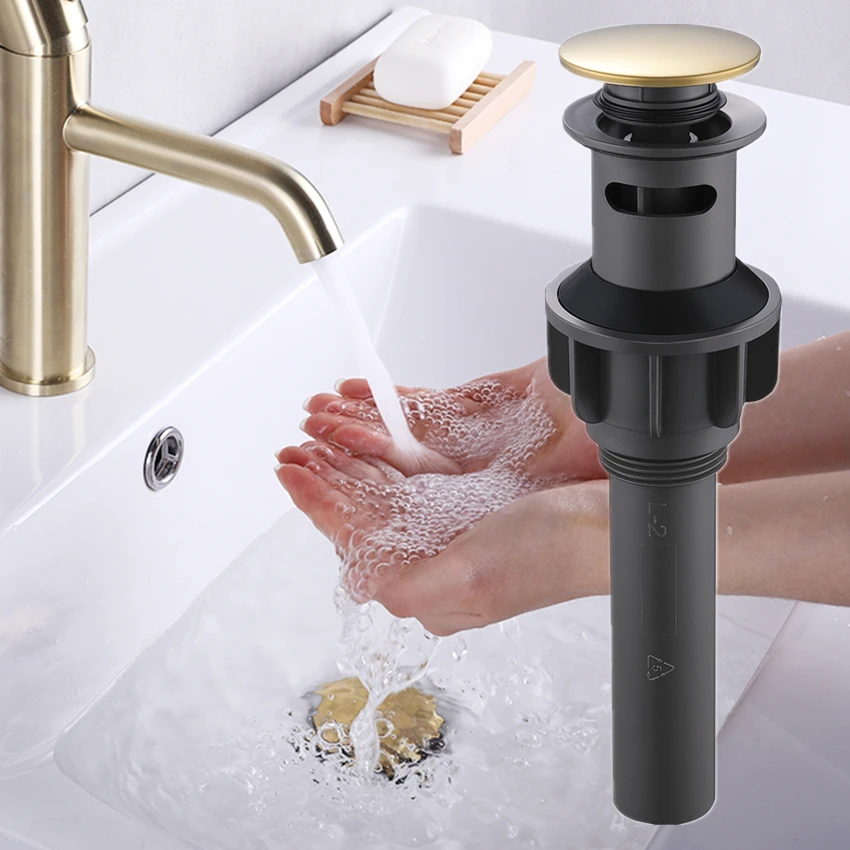 

Pop Up Drain Button Bathroom Sink Plug Drainer Siphon Waste Stopper Wash Basin Faucet Accessory Washbasin Pipe Black Gold Silver