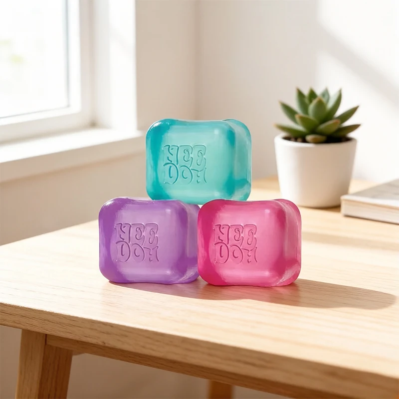 1 multicolor piece frosty Gummy Ice Block Squishy Fidget Toy, Chewy Maltose Filled Transparent Cube Squeezer, Squish Down Slow R