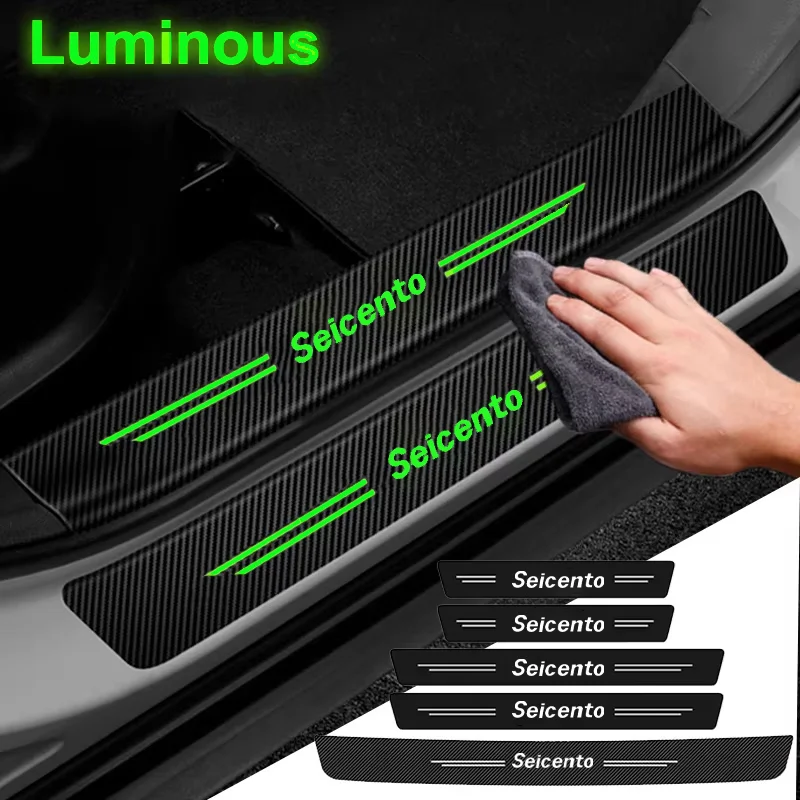 Luminous Car Door Sill Sticker For Fiat Seicento Logo Uno Tipo Stilo Seicento Sedici Panda Mobi Doblo Albea 500 124 spider Punto