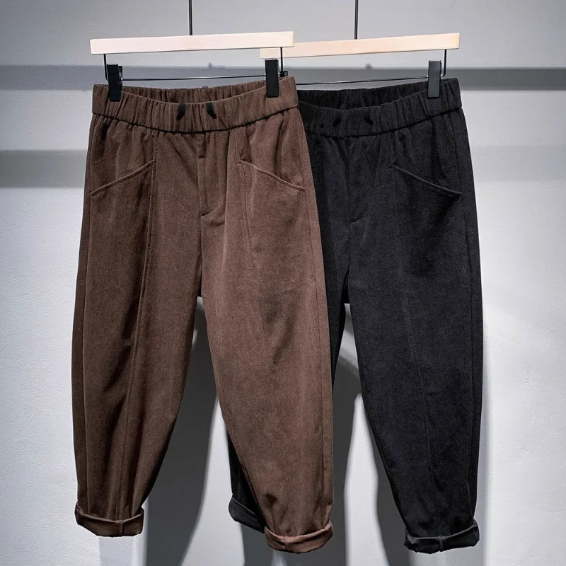 

Вельветовые прямые брюки для мужчин осенью и зимой, облегающие брюки, повседневные гигиенические брюки с маленькими штанинами, свободные спортивные брюки