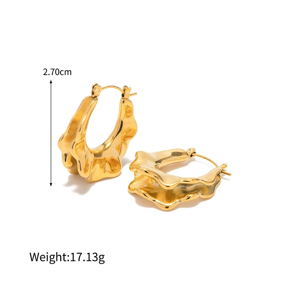 Stainless Steel PVD 18K Gold Plated Tarnish Irregular Statement Hoop Earrings  For Woman Jewelry Wholesale 2023 Trendy