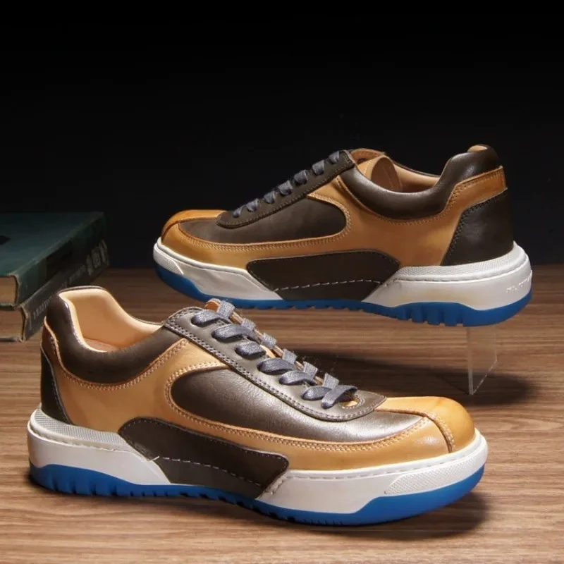 Premium Fashion Men Sneakers Deodorant Casual Skate Shoes Vegetable-tanned Cowhide Handmade Washed Retro Sports Shoes