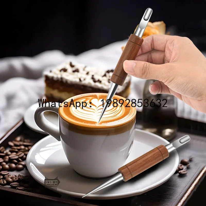 A5.14 Coffee latte art needle stainless steel carved needle solid  carved stick latte coffee crochet needle fancy latte art pen