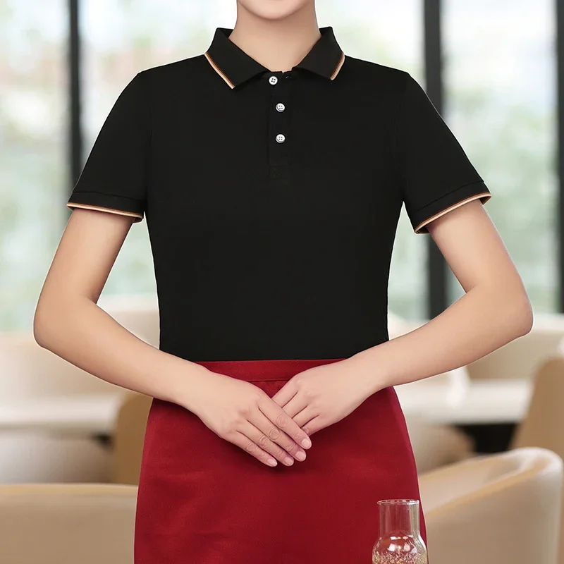 2024 Server Polo Custom Logo Restaurant Hotel Waiter Shirt for Men Women Work Uniform Coffee Catering Polos Food Seller Clothing