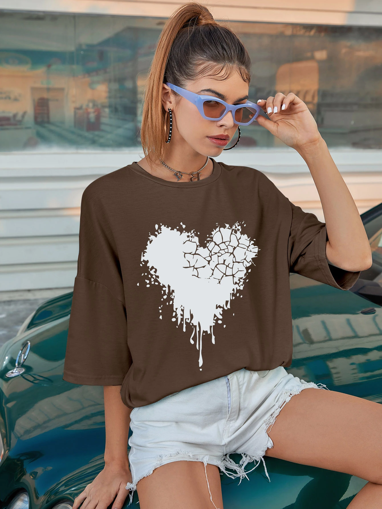 

broken heart oversized tshirt funny women graphic Valentine day tee shirt