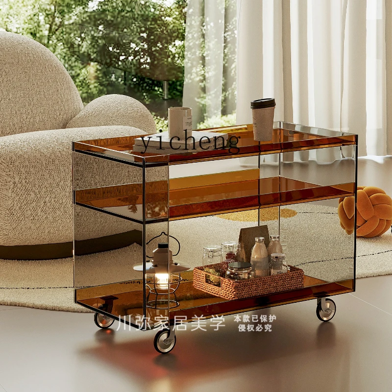 

XL light luxury coffee table mobile trolley acrylic side table dining car living room sofa tea table
