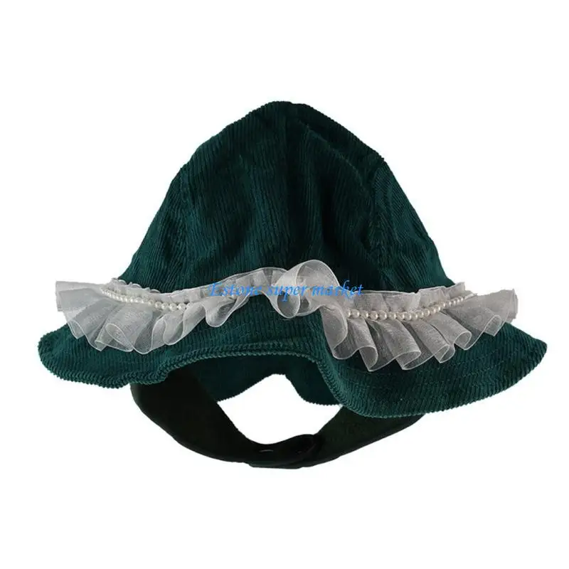 090B Baby Fisherman Hat Trend Korean Lace Beaded Girls Bucket Caps Autumn Children's Corduroy Sunscreen Hat Color
