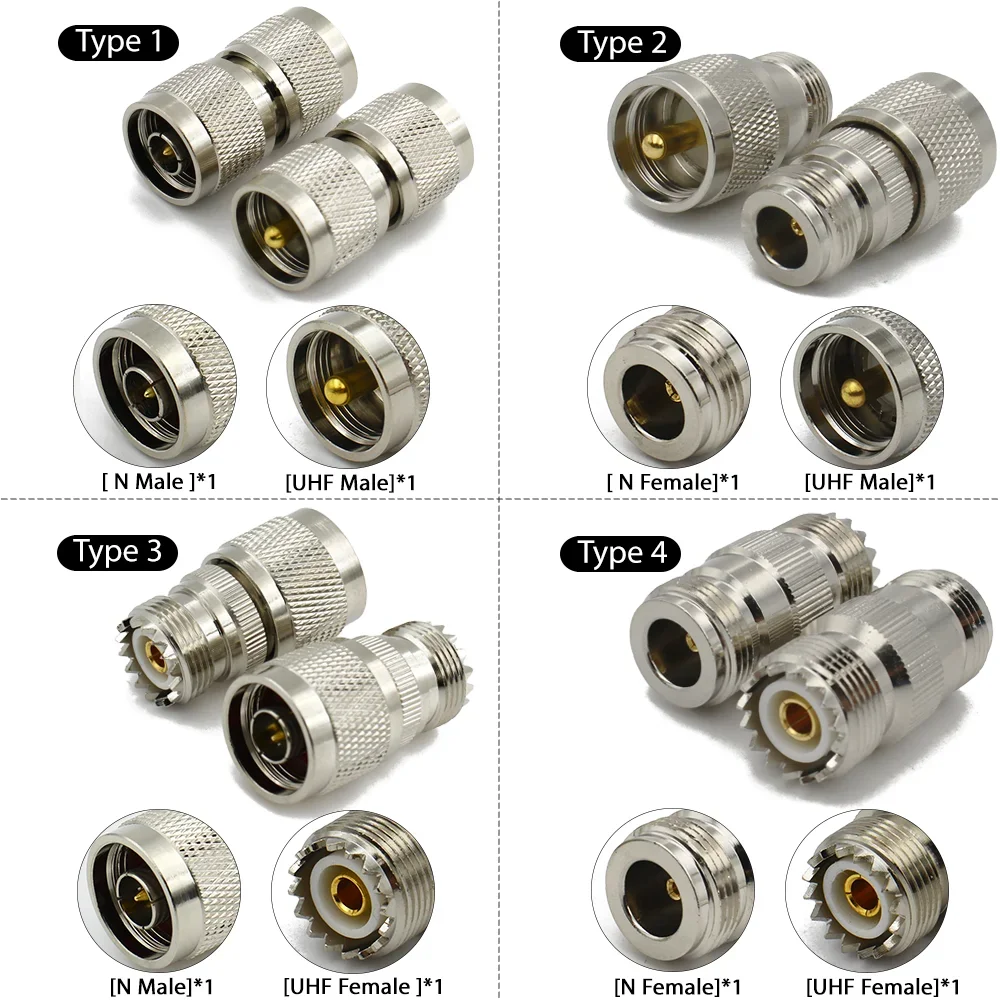 PL259 SO239 UHF Jack to N Type Plug Male / Female Coaxial Connector RF Radio Coax Adapter Kit Straight Low Loss Converter Copper