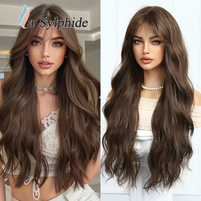 女性用ロングカールウィッグロリータナチュラルインターネットセレブリティ日常用フルヘッドウィッグ（前髪付き）