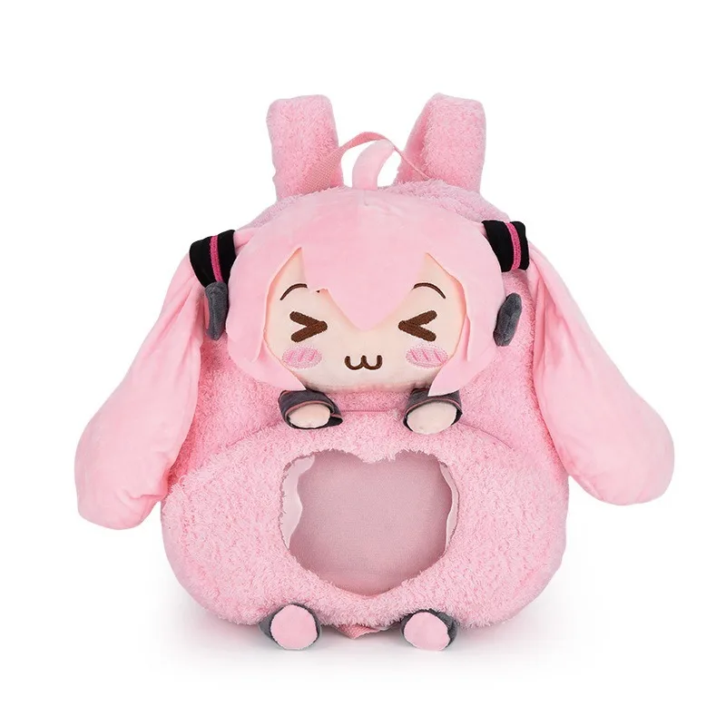 Hatsune Miku New Cute Kawaii Pain Bag Squinting Plush Cartoon Bag Doll Backpack Large Capacity Backpack School Bag Holiday Gift