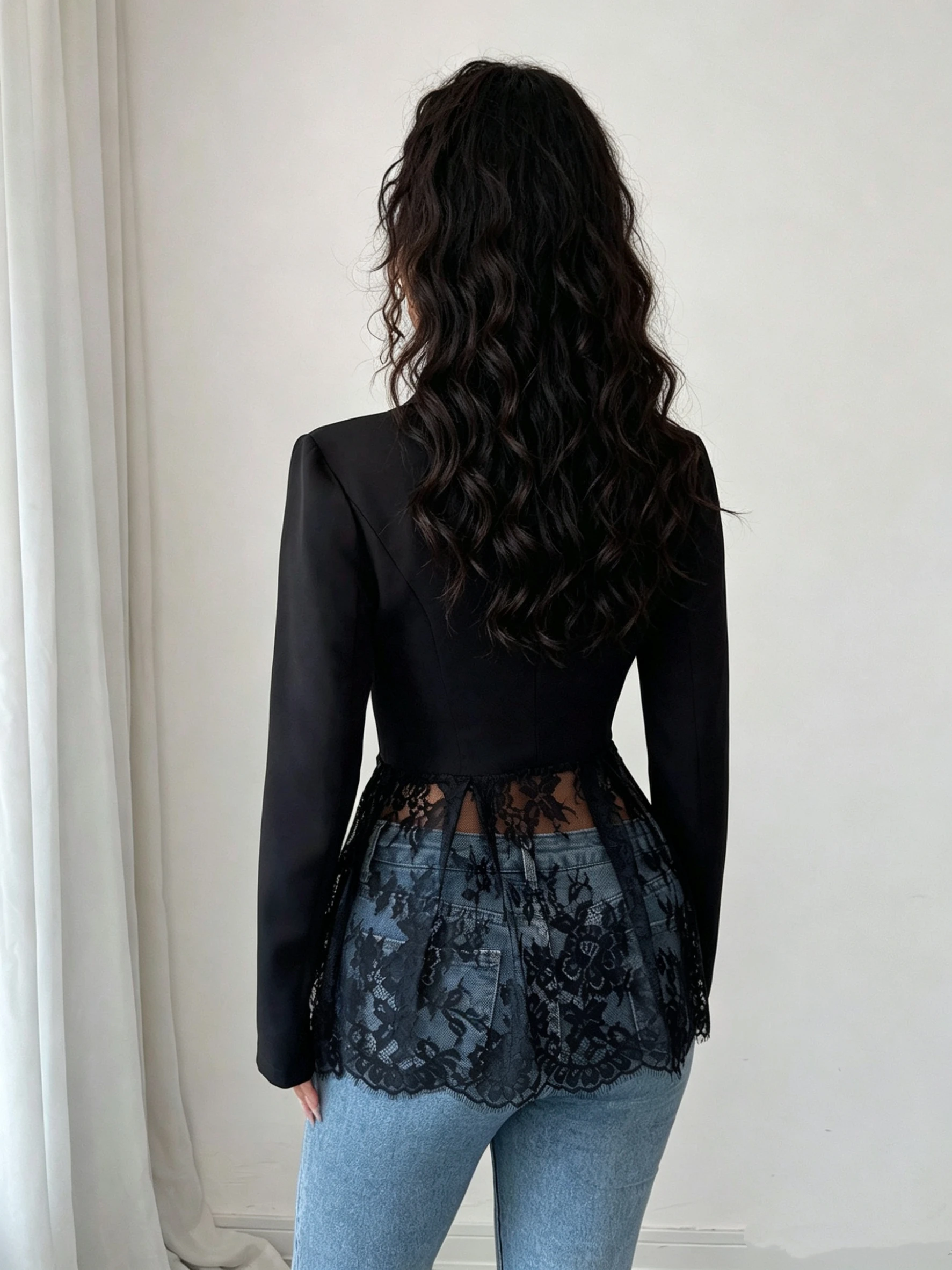 Spring New Arrival Color Block Lace Waist Slim A-Line Women's Blazer Jacket Fashionable Elegant Stylish Women's Suit Coat