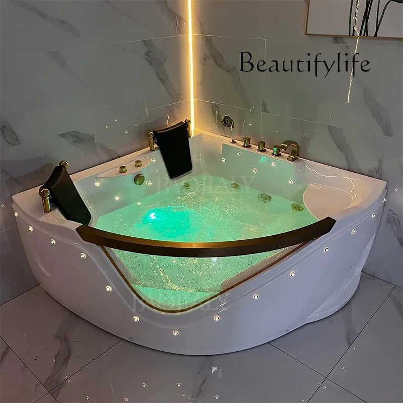 Fan-shaped triangular jacuzzi hotel couple double intelligent thermostatic surf tub acrylic