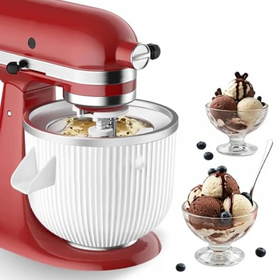 

Ice Cream Maker Attachment for KitchenAid, Fits KitchenAid 4.5/5QT and 6QT Mixers, Frozen Ice Cream and Sorbet Gelato Maker, 2