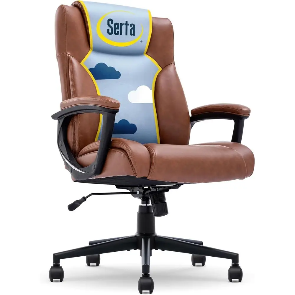 

Ergonomic Office Chair with Layered Pillows, Contoured Lumbar Support, Adjustable Height, Cognac Leather