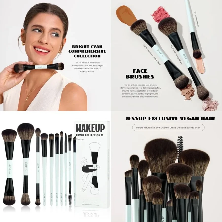 

Makeup Brushes Set 10pcs, Double Sided Foundation Contour Blush Highlight Blending Eyebrow Brush Eyeshadow Eyeliner Concealer Brush, Bright Cyan Cruelty Free Cosmetic Tools