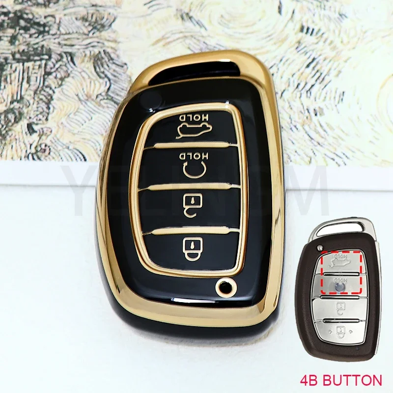 TPU Car Smart Key Case, Capa para Hyundai Tucson, Santa Fe, Rena, Sonata, Elantra, Creta, Ix35, Ix45, I10, I30, I40, 4 Acessórios Botão