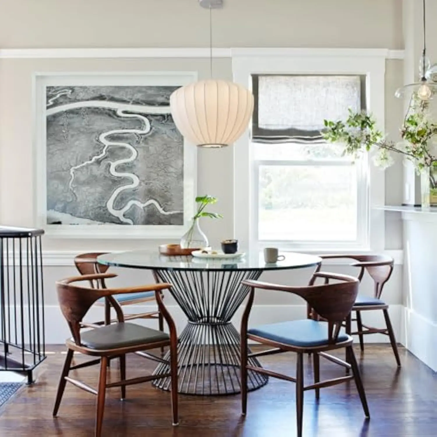 

Modern Silk Pendant Light, 15.7Inch Midcentury Dining Room Pendant Lighting Coastal Hanging Chandeliers Lights for Living Room