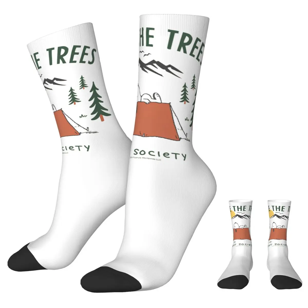 Crazy Design Official Peanuts Snoopy Save The Trees Football Socks Polyester Middle Tube Socks for Women Men Sweat Absorbing