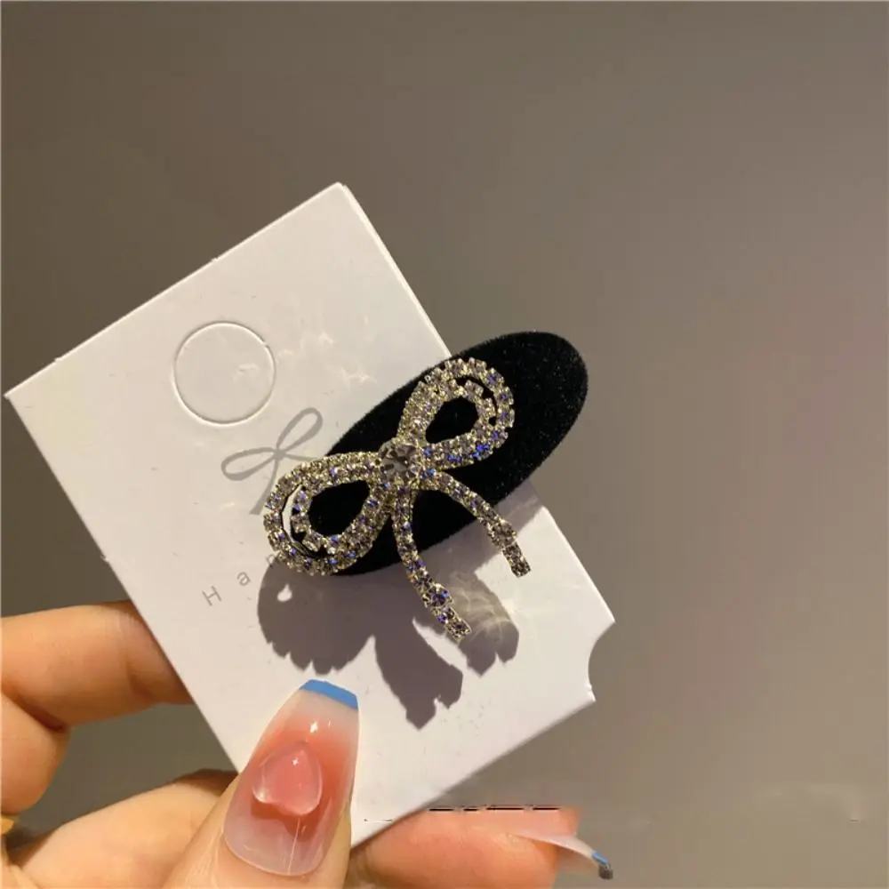 

French Elegant Rhinestone Luxury BB clip Zircon Bow Girls Hair Clip Velvet Duckbill Clip Korean Style Hairpin Sweet Barrettes