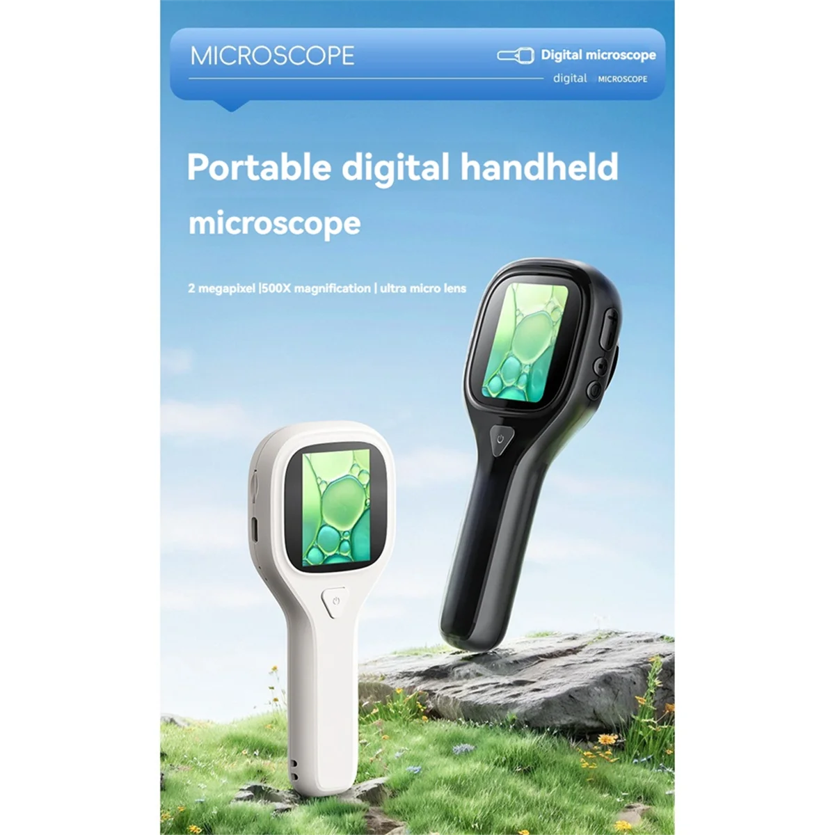 A002 Portable Digital Handheld Microscope Magnifier with LED Lights,Usb 2.0 Inch Screen,Chip Print Textile Inspection White