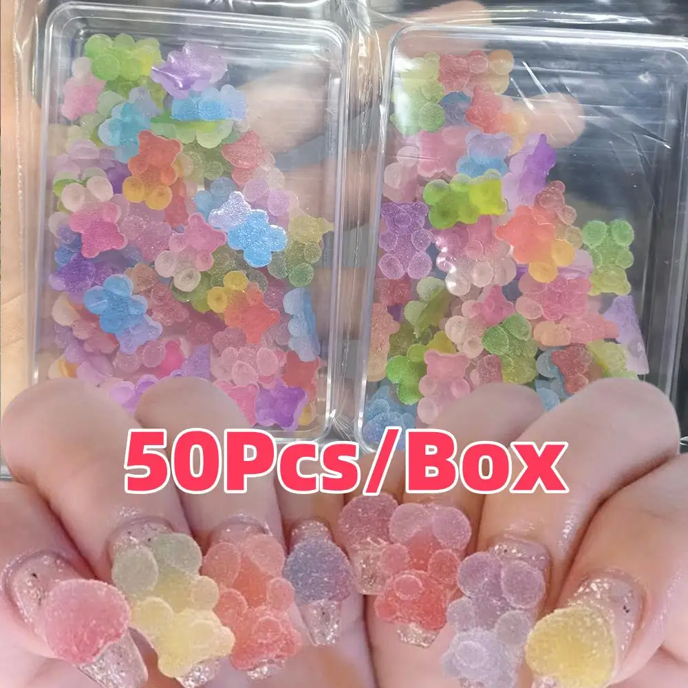 จี้ตกแต่งเล็บรูปหมีกัมมี่ 3 มิติ ไล่สี 50 ชิ้น น่ารัก สีสันสดใส หมีนุ่มสไตล์ Y2K สำหรับตกแต่งเล็บ งานฝีมือ DIY อุปกรณ์ทำเล็บ