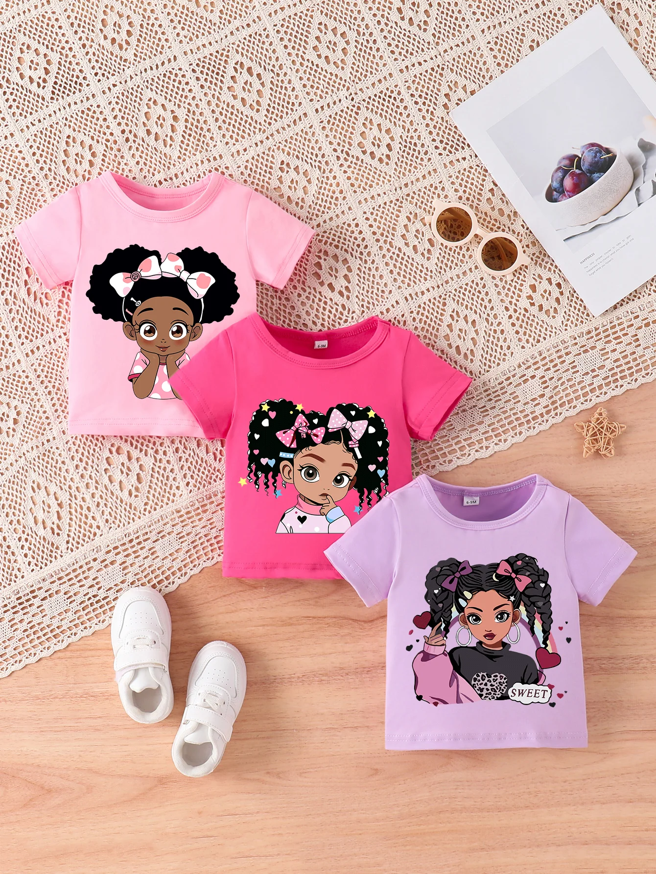 0-2 year old newborn baby summer cartoon printed short sleeved top T-shirt three piece set