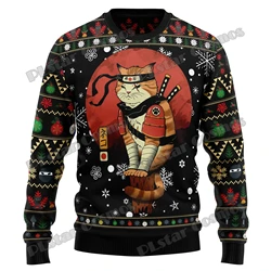 PLstar Cosmos Ninja Samurai Cat 3D Printed Fashion Men's Ugly Christmas Sweater Winter Unisex Casual Knitwear Pullover MYY17