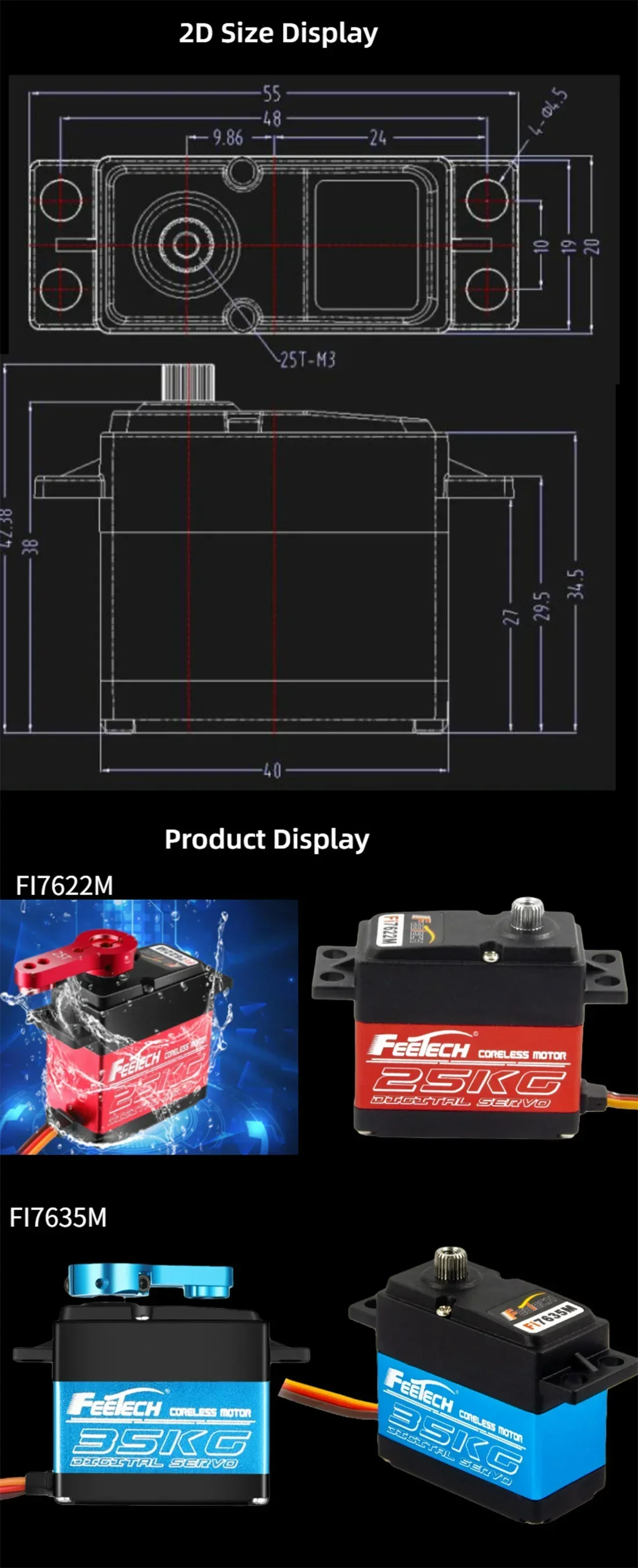 Feetech 35 キロ Fi7635M / Fi7622M 25 キロ 180 度デジタルアルミメタルギアサーボ Arduino スマートカー DIY ロボット航空機おもちゃ